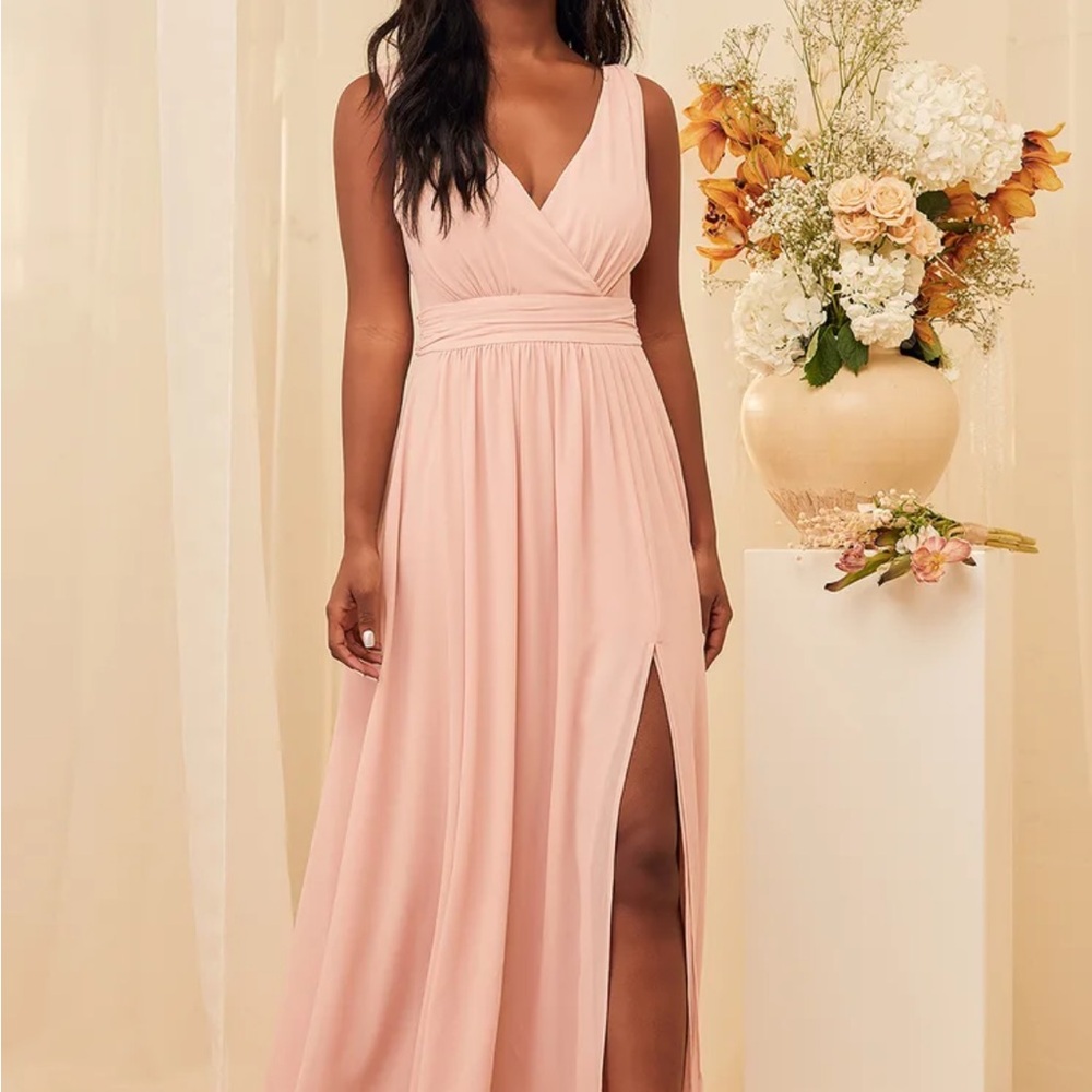 Thoughts of Hue Blue Surplice Maxi Dress from Lulus in the color blush